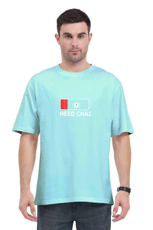 Need Chai Unisex Oversized T-Shirt – Yellow Cotton Tee with Low Battery Tea Print