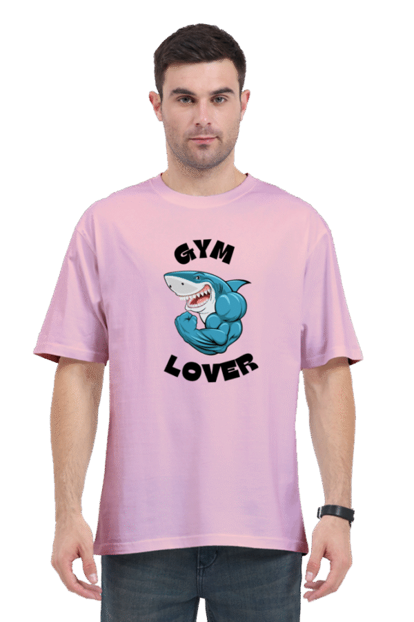 Gym Lover Unisex Oversized T-Shirt – White Cotton Tee with Shark Bodybuilder Print