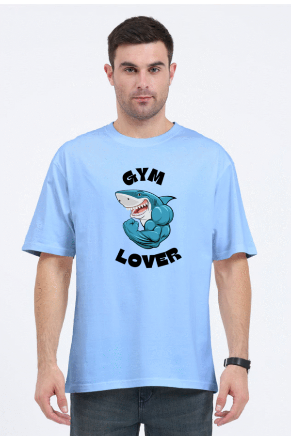 Gym Lover Unisex Oversized T-Shirt – White Cotton Tee with Shark Bodybuilder Print