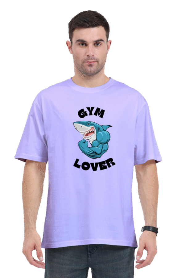 Gym Lover Unisex Oversized T-Shirt – White Cotton Tee with Shark Bodybuilder Print