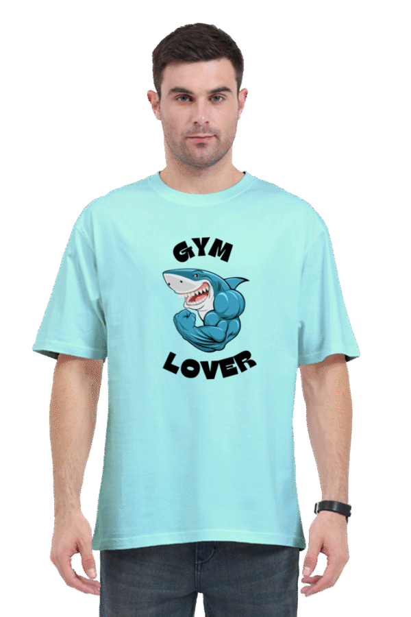 Gym Lover Unisex Oversized T-Shirt – White Cotton Tee with Shark Bodybuilder Print