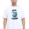 Gym Lover Unisex Oversized T-Shirt – White Cotton Tee with Shark Bodybuilder Print