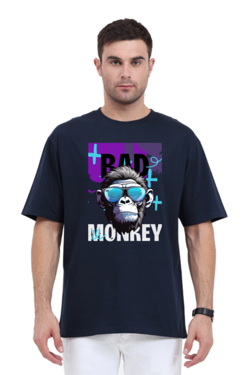 Bad Monkey Unisex Oversized Graphic T-Shirt – Black & Purple Urban Style
