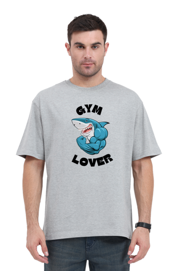 Gym Lover Unisex Oversized T-Shirt – White Cotton Tee with Shark Bodybuilder Print