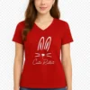 Trendy Red Women's T-Shirt with Cute Rabbit DTF Print – HD Quality | Stylish & Comfortable