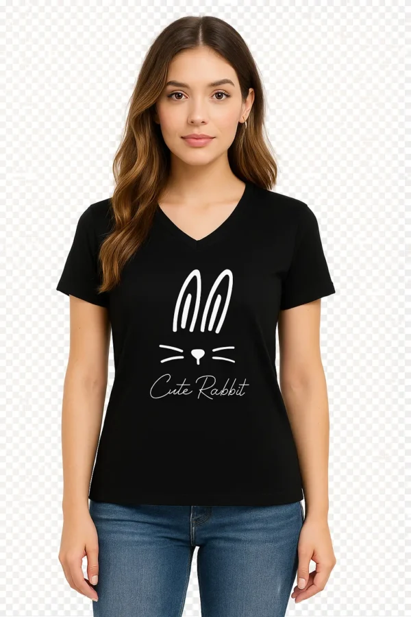 Trendy Red Women's T-Shirt with Cute Rabbit DTF Print – HD Quality | Stylish & Comfortable