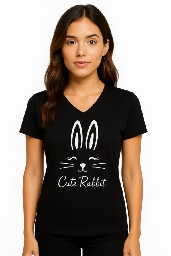 Trendy Red Women's T-Shirt with Cute Rabbit DTF Print – HD Quality | Stylish & Comfortable